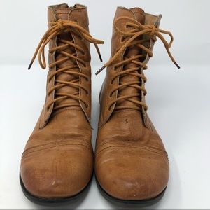 Herstyle Lace Up Zip Back Brown Vegan Leather Boots 11